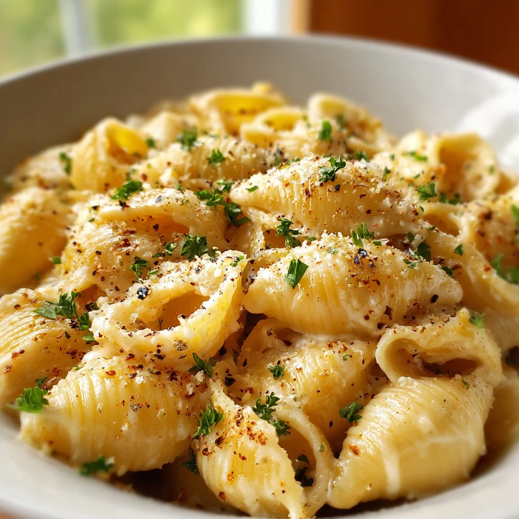Creamy Roasted Garlic Parmesan Shells Dinner Delight