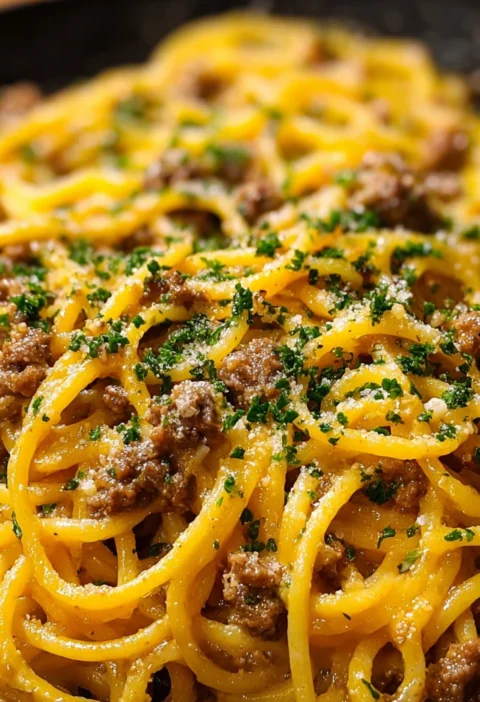 Onepot Creamy Beef Garlic Butter Pasta