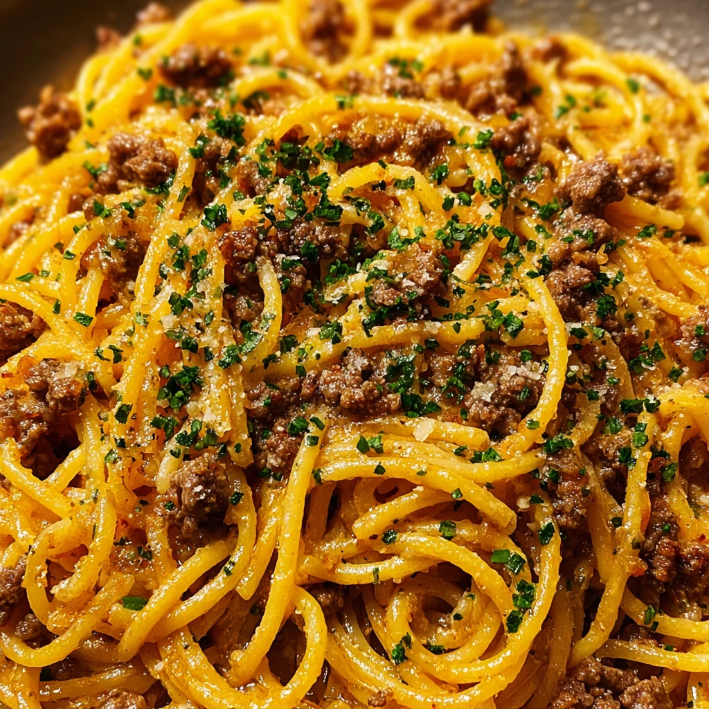 Onepot Creamy Beef Garlic Butter Pasta