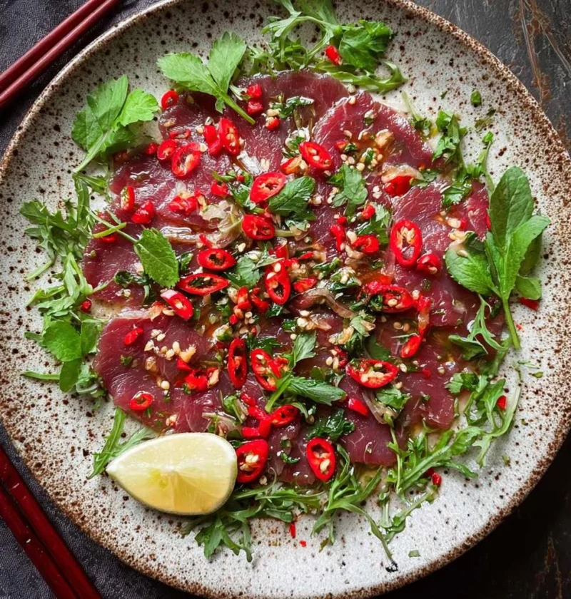 Savory Vietnamese Beef Carpaccio Fresh Herbs Zing