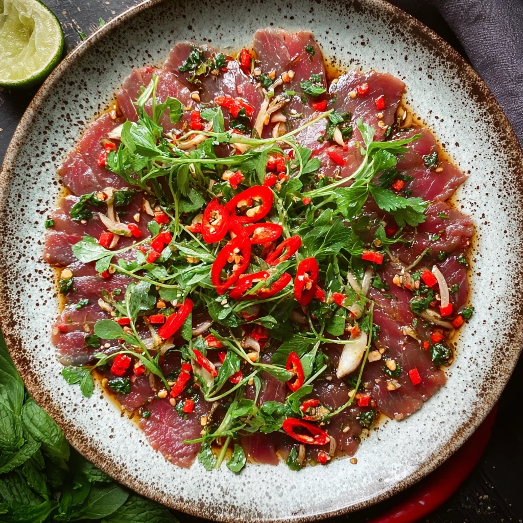 Savory Vietnamese Beef Carpaccio Fresh Herbs Zing