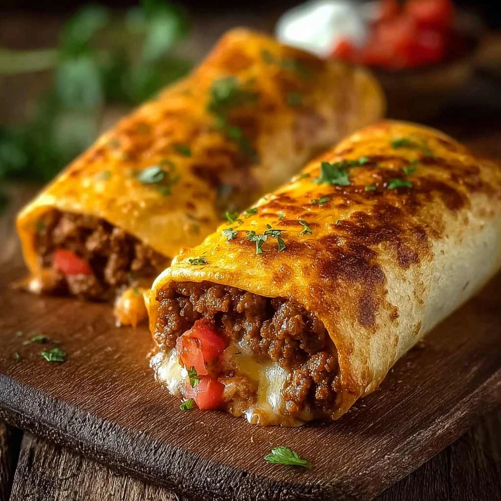 Tasty Cheesy Beef Chimichangas