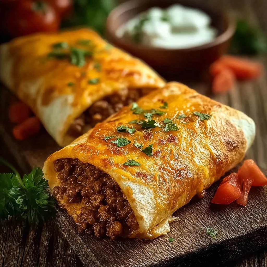 Tasty Cheesy Beef Chimichangas