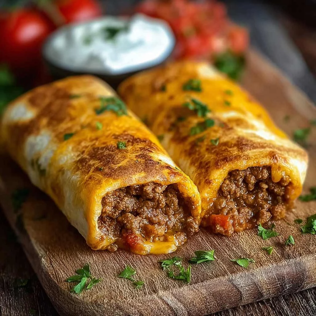 Tasty Cheesy Beef Chimichangas