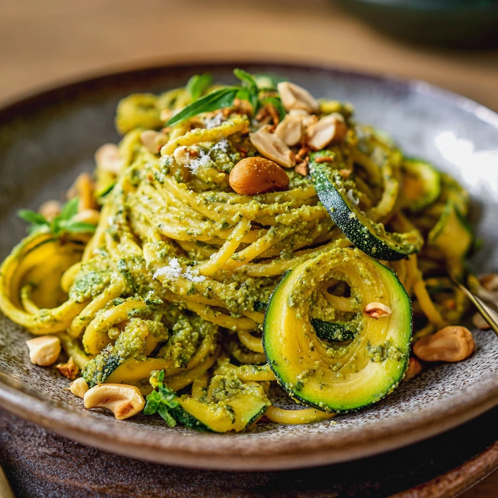 Turmeric Cashew Cream Pasta with Zucchini Ribbons is delicious!