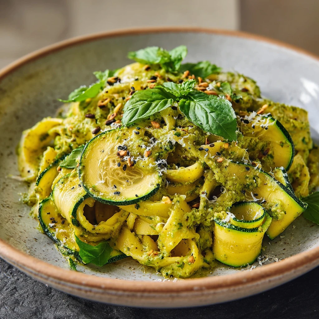 Turmeric Cashew Cream Pasta Zucchini Ribbons Delicious