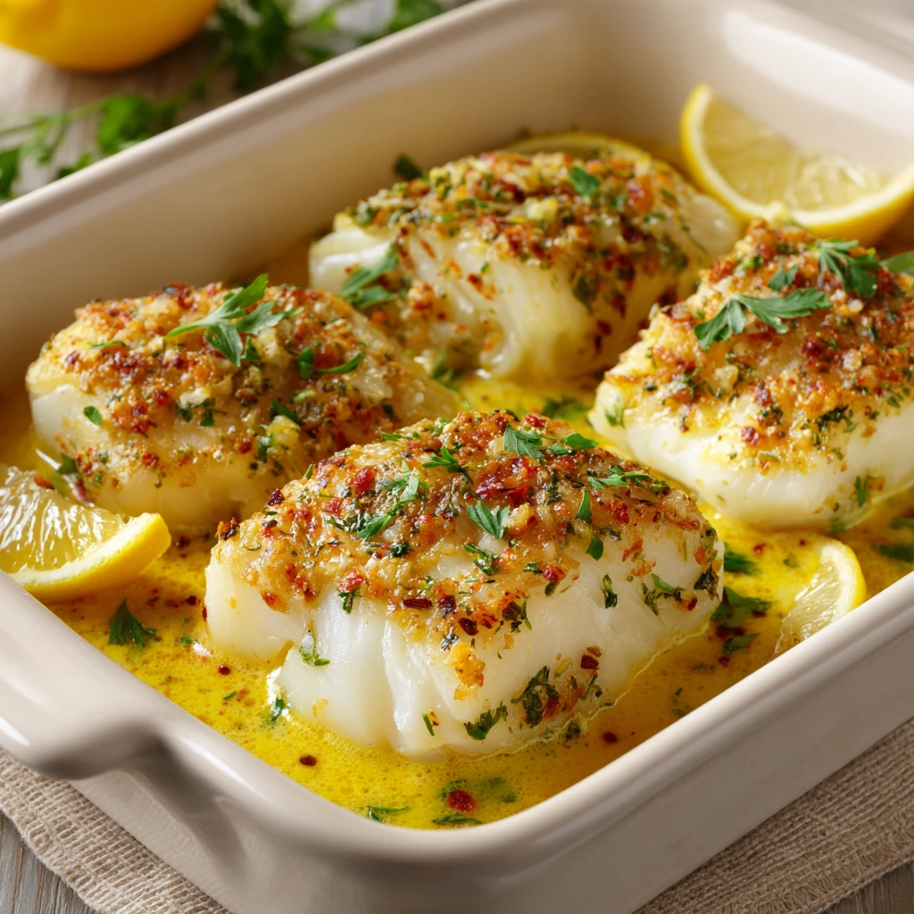 Baked Cod Coconut Lemon Cream Sauce Busy Weeknights