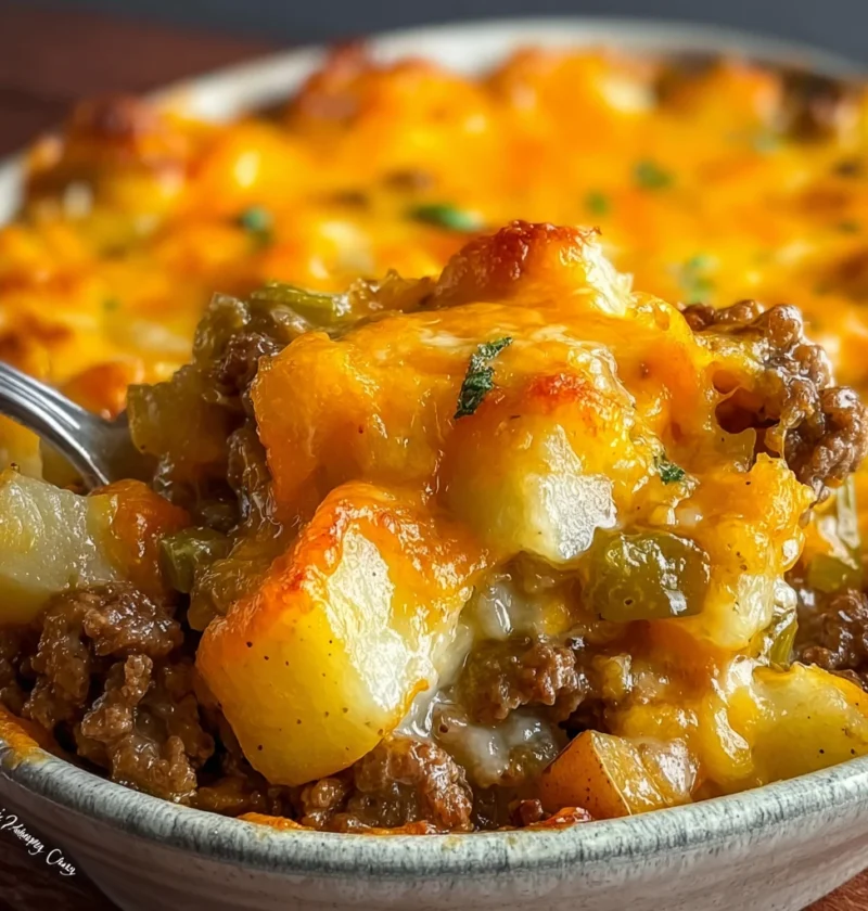 Cheesy Ground Beef Casserole Made Frozen Potatoes