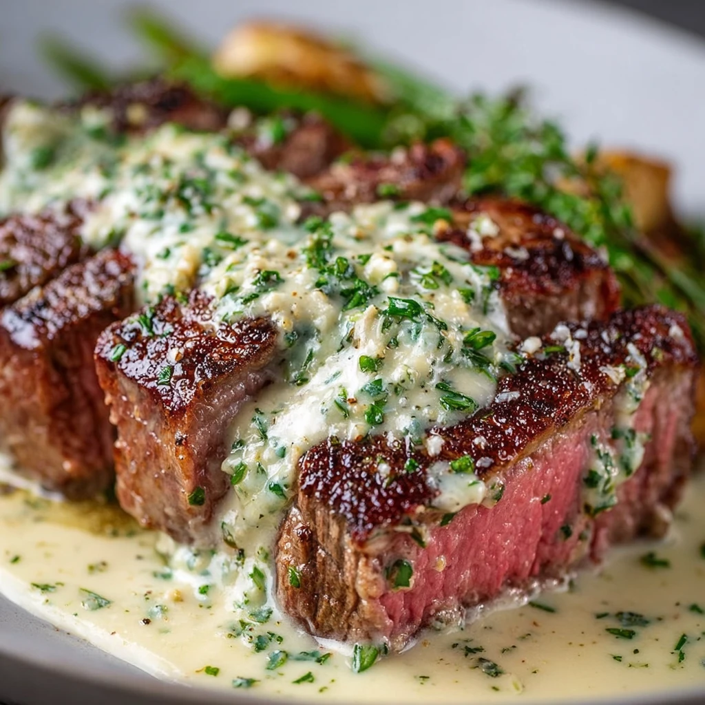 Garlic Butter Steak with Parmesan Cream Sauce