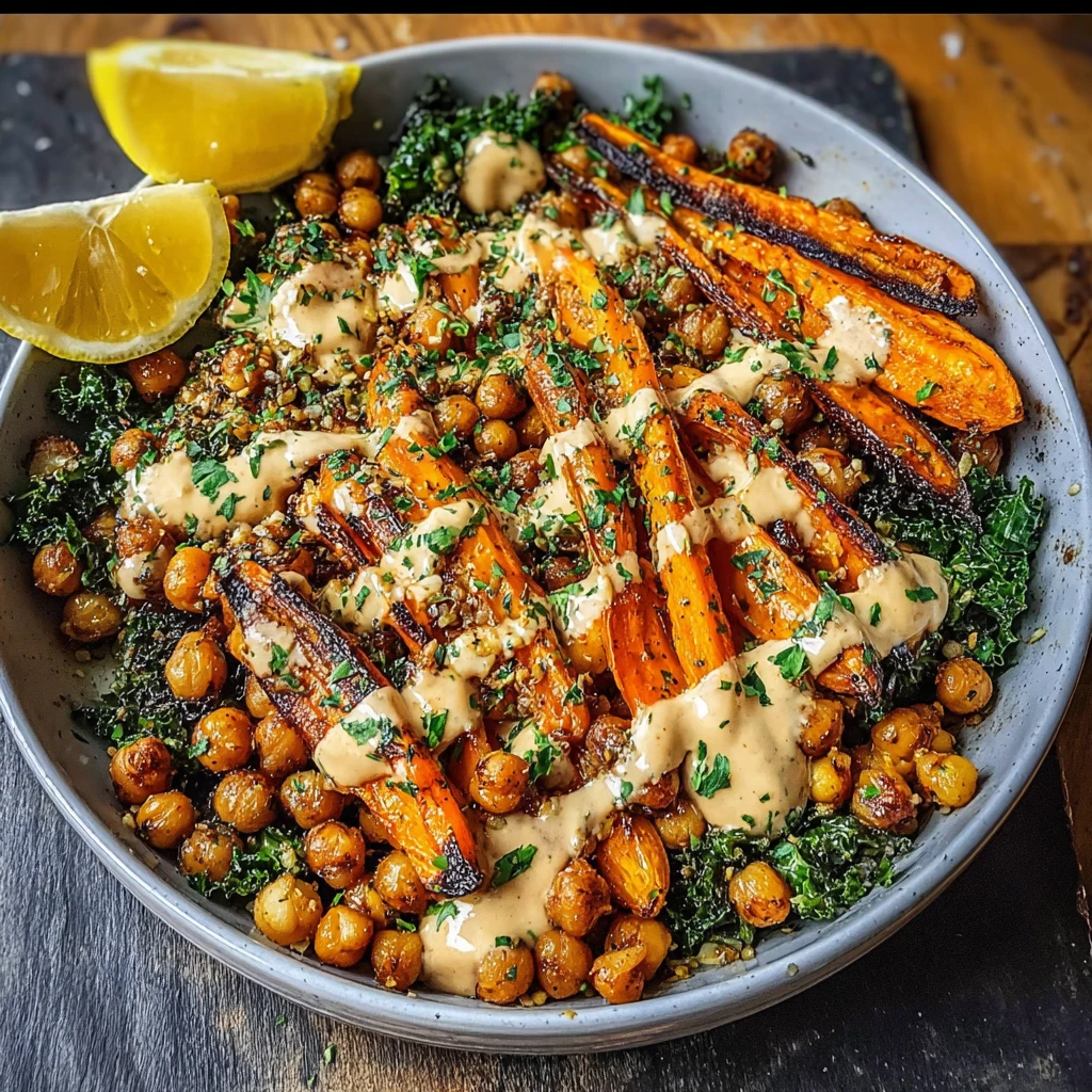 High Protein One Pan Roasted Carrot and Chickpea Bowl