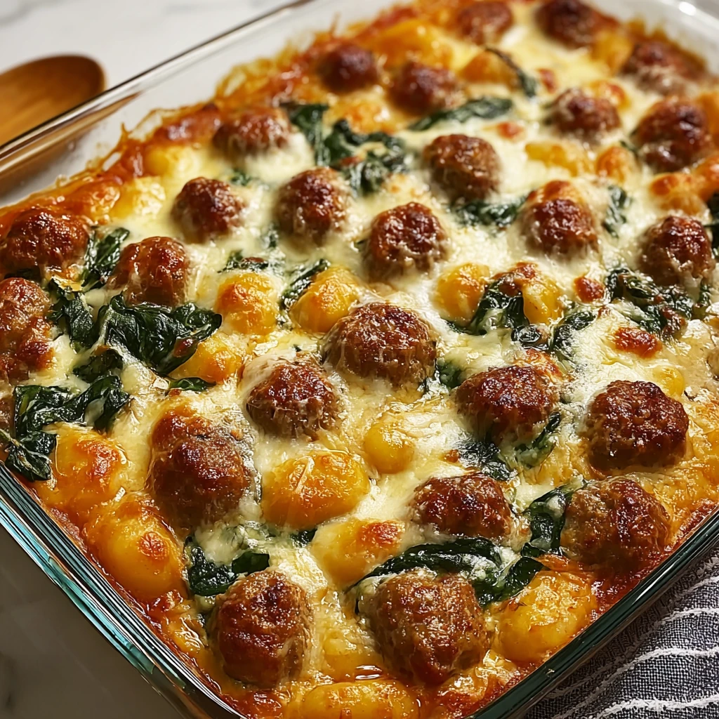 Indulge in Creamy Italian Sausage and Spinach Gnocchi Bake Tonight!