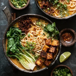 Miso Peanut Ramen Bowls with Crispy Tofu