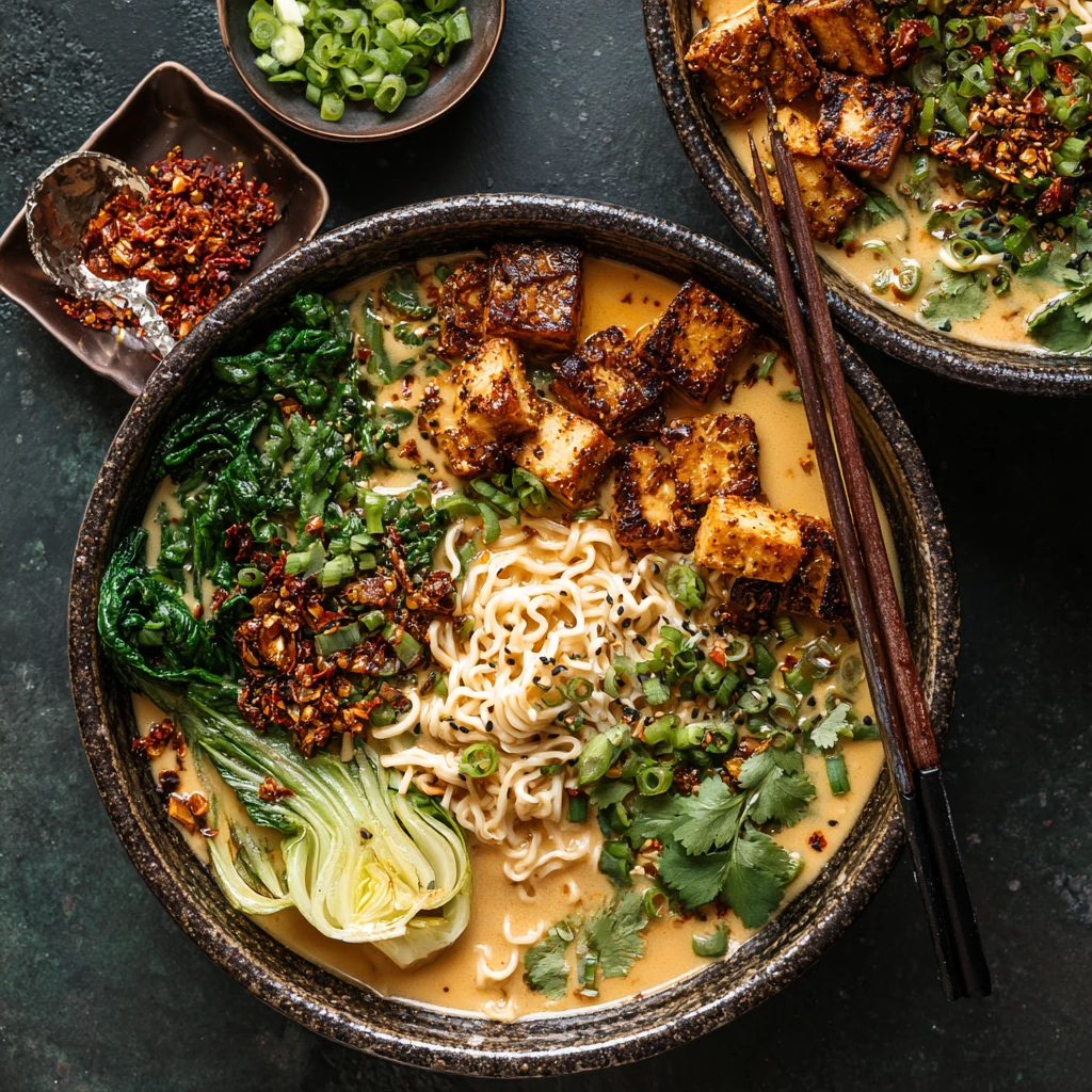 Miso Peanut Ramen Bowls Crispy Tofu