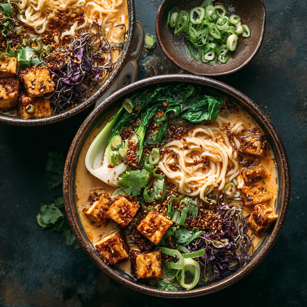 Miso Peanut Ramen Bowls Crispy Tofu