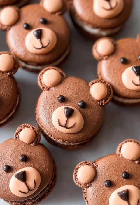 Nut Free Chocolate Teddy Bear Macarons