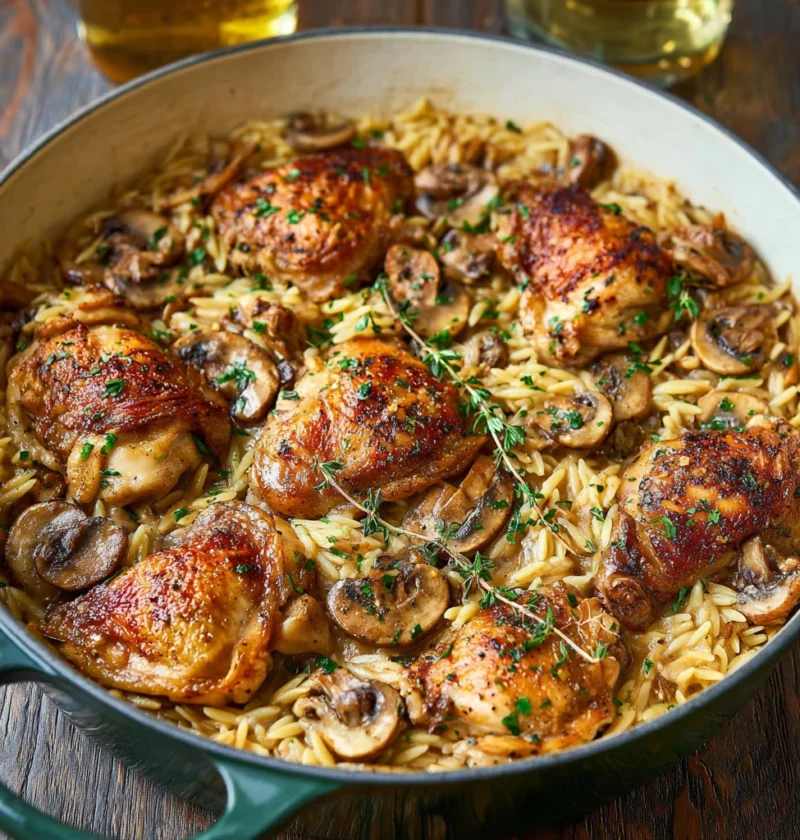 One Pot Chicken Mushroom Orzo