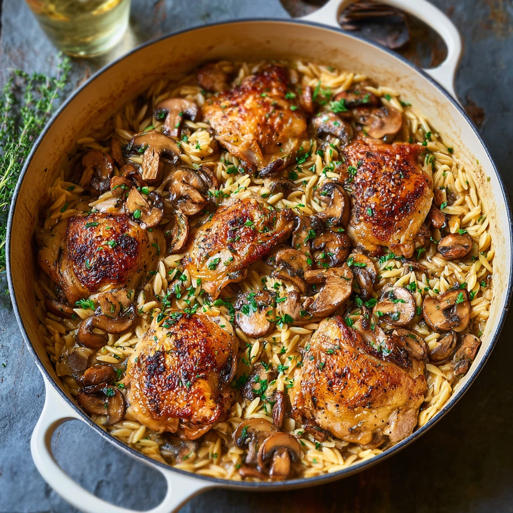 One Pot Chicken Mushroom Orzo