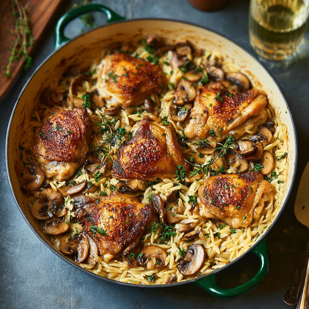 One Pot Chicken Mushroom Orzo