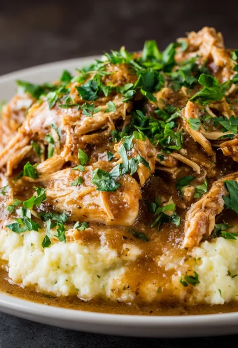 Slow Cooker Shredded Chicken Gravy