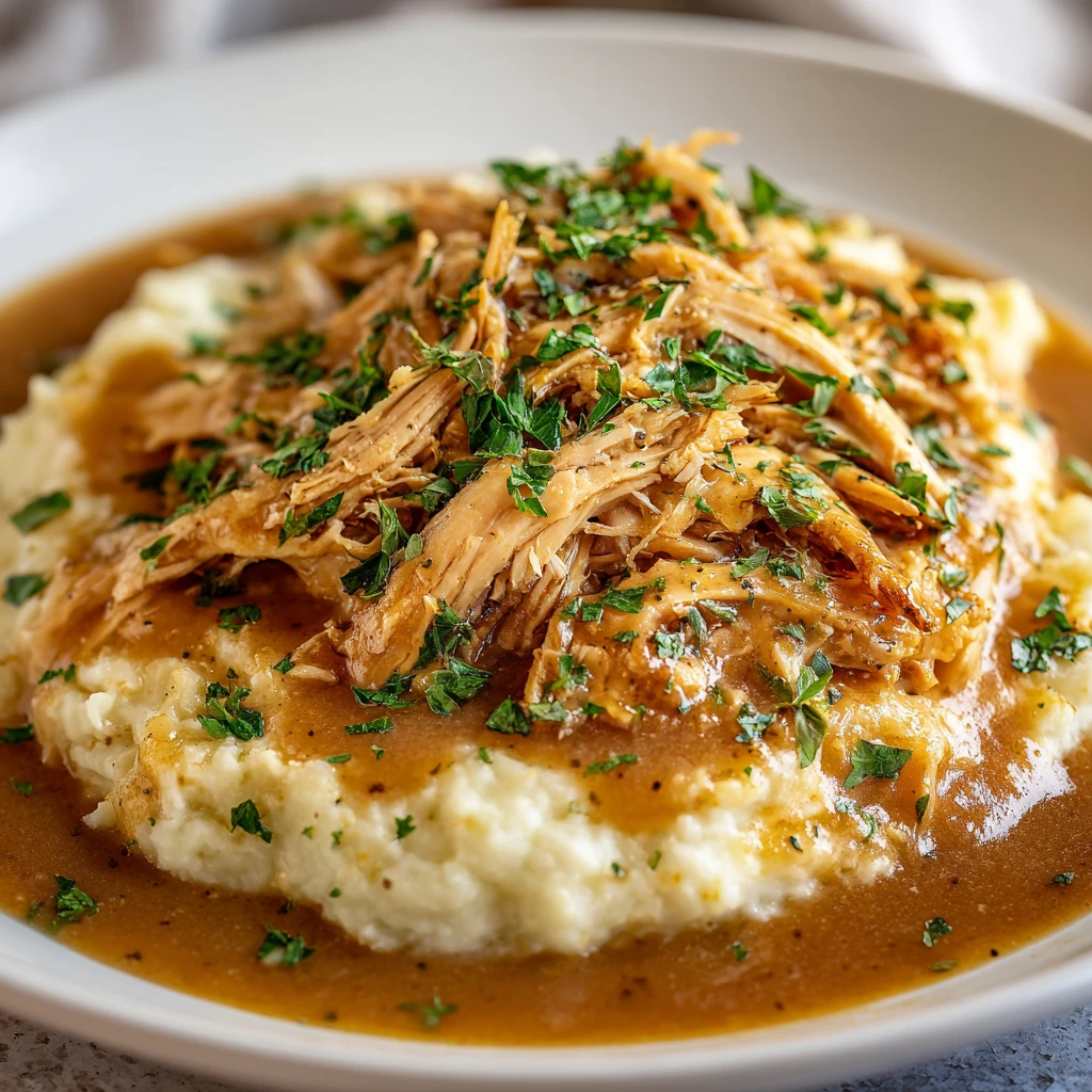 Slow Cooker Shredded Chicken Gravy
