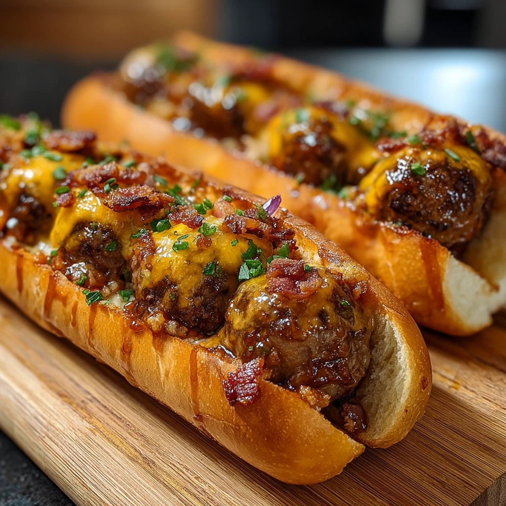 Bourbon BBQ Bacon Cheeseburger Meatball Subs : Easy to make