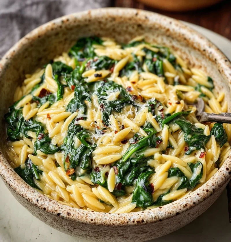 Creamy Garlic Spinach Orzo