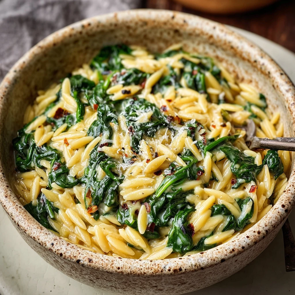 Creamy Garlic Spinach Orzo