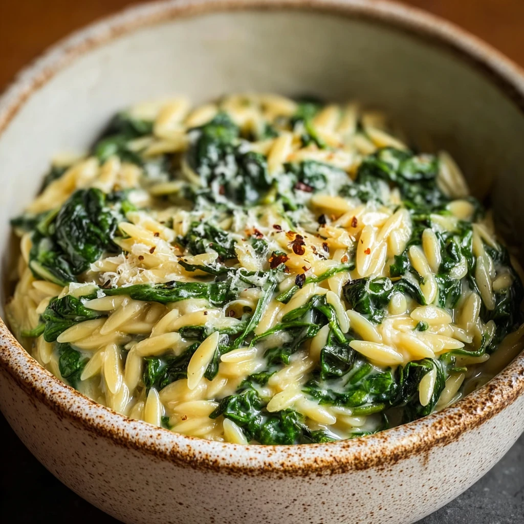 Creamy Garlic Spinach Orzo