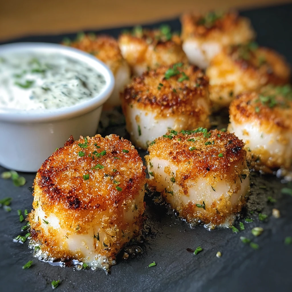 Crisp Breaded Scallops with Zesty Tarragon Tartar Sauce