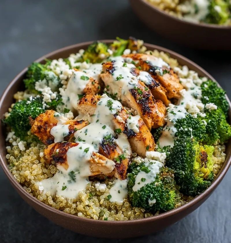 Healthy Grilled Chicken Broccoli Bowls Creamy Garlic Sauce