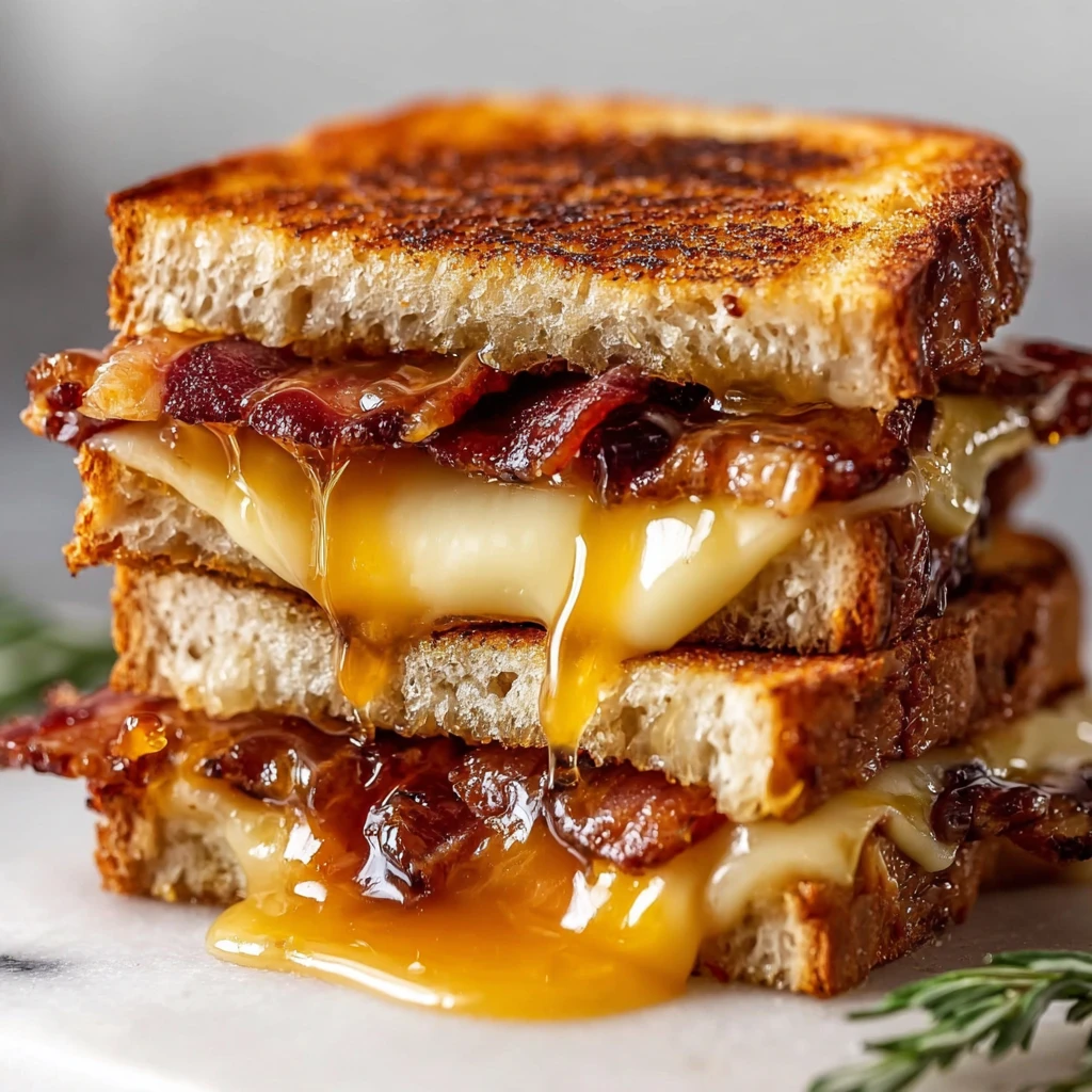 Hot Honey Apple Cheddar Beef Bacon Grilled Cheese
