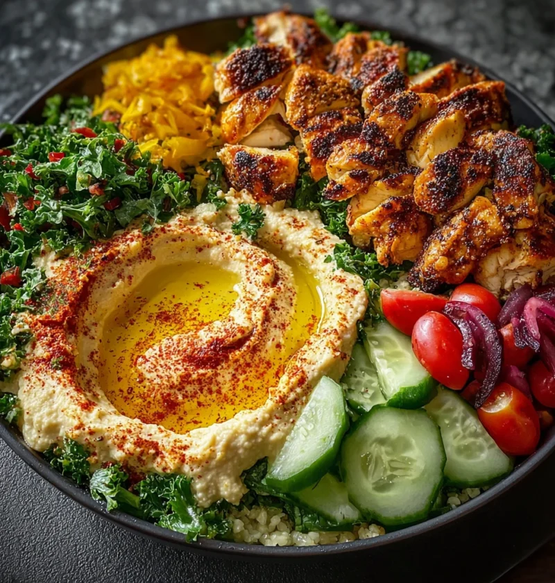 Lemon Chili Grilled Chicken Bowls Cucumber Salad Hummus