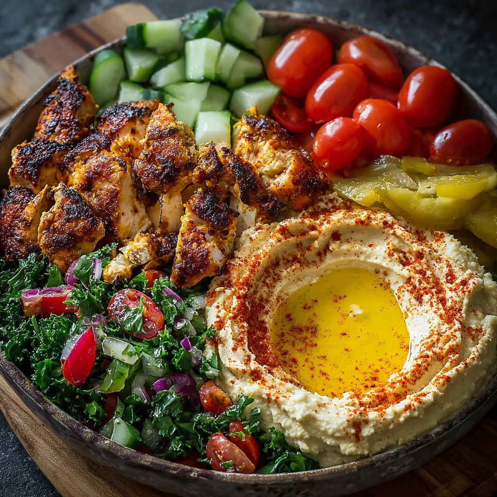 Lemon Chili Grilled Chicken Bowls Cucumber Salad Hummus