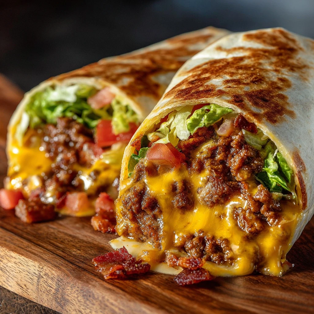 Loaded Bacon Cheeseburger Burrito : Creamy Cheese  Recipe