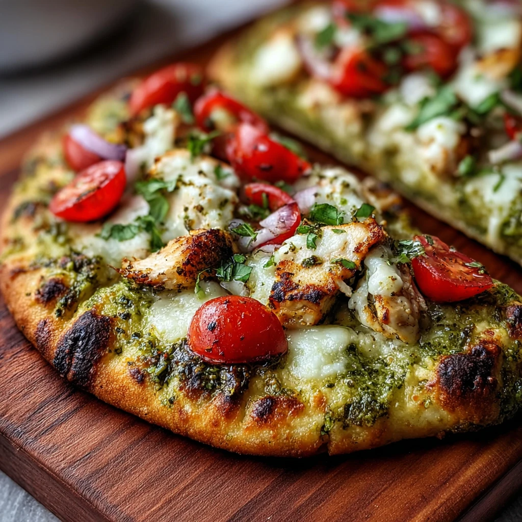Pesto Chicken Flatbread with Mozzarella