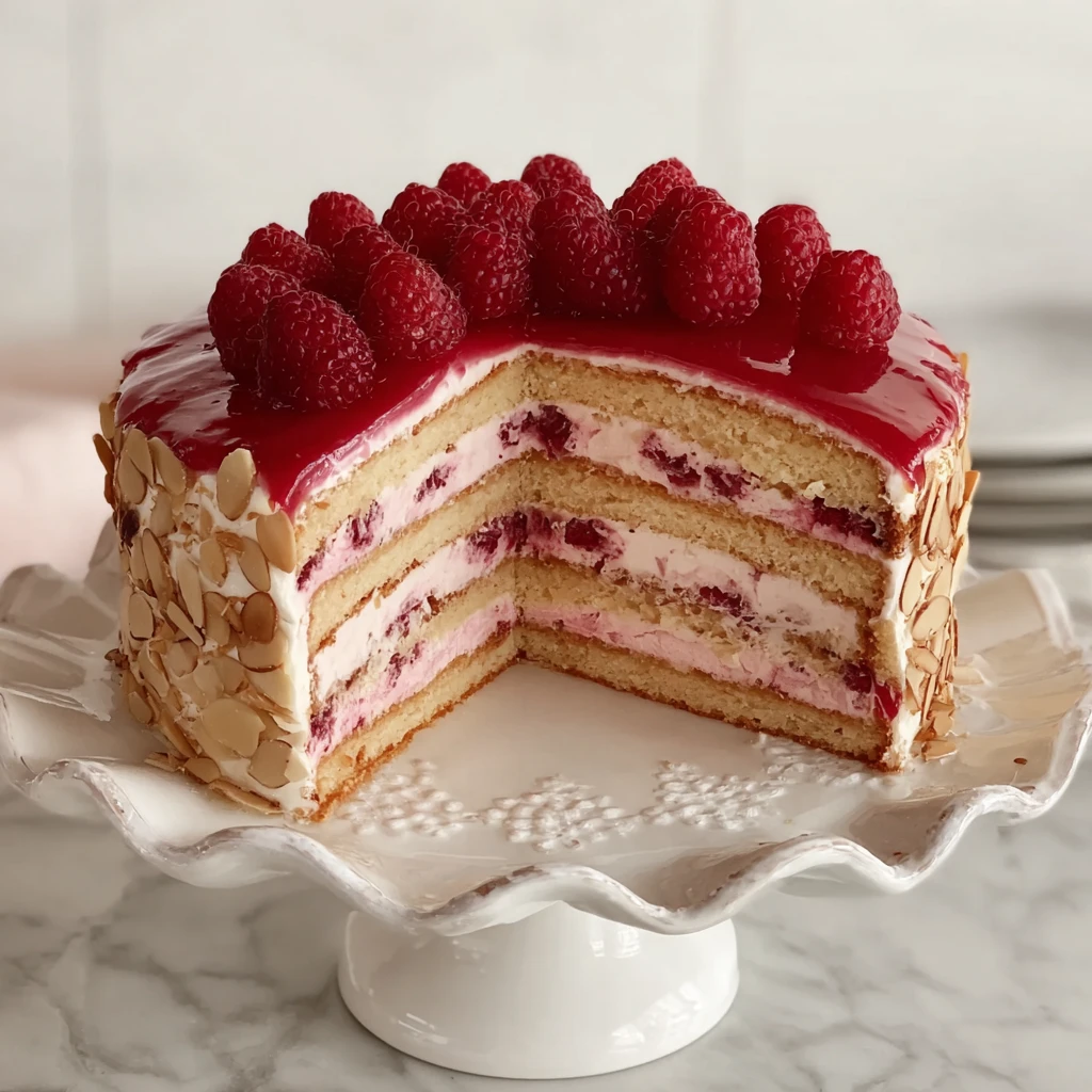 Raspberry Vanilla Crunch Cake Creamy Almond Finish