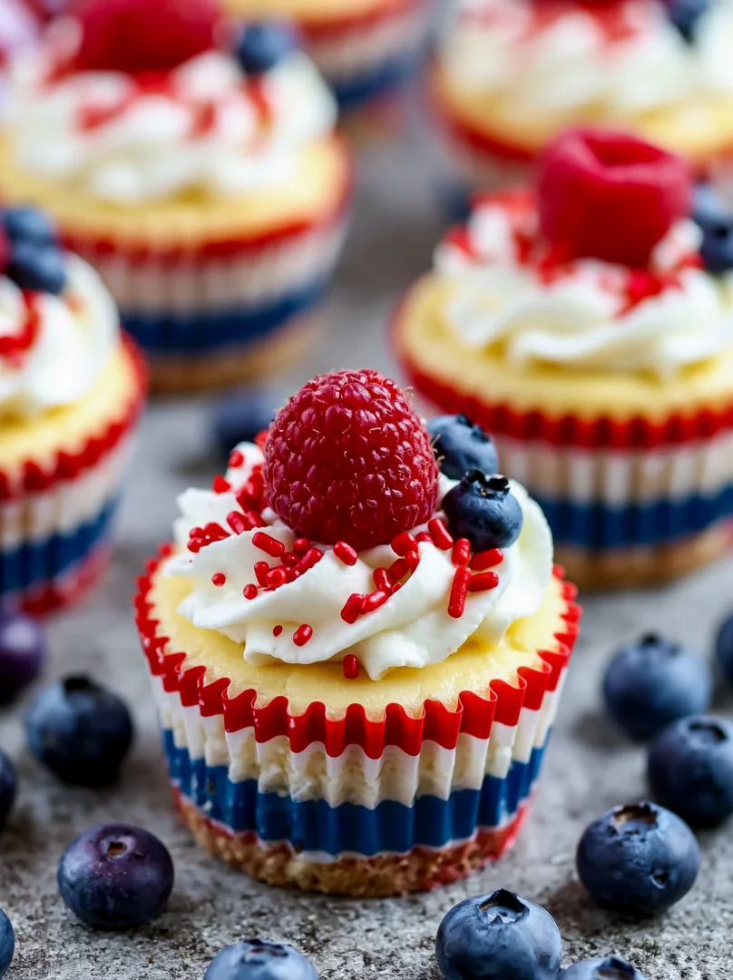 4TH OF JULY Red, White and Blue Mini Cheesecakes Delight