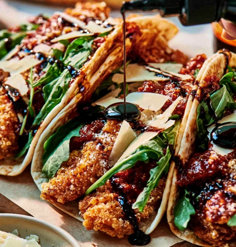 Crispy Chicken Parm Smashed Tacos
