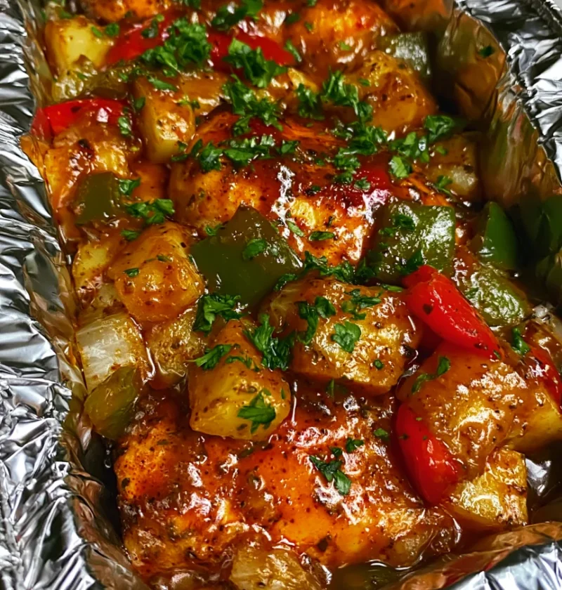 Pineapple BBQ Baked Chicken Foil Packets