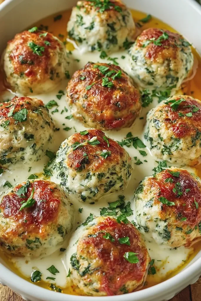 Baked Chicken Ricotta Meatballs: Indulgent Spinach Alfredo Delight