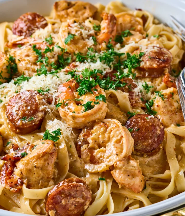 Cajun pasta with sausage shrimp and chicken
