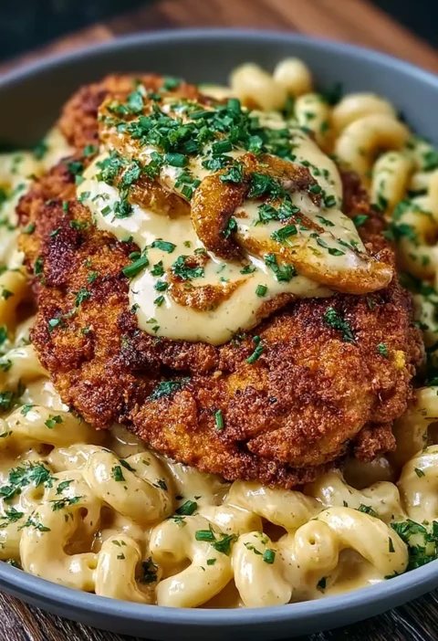 Crispy Chicken with Creamy Pasta