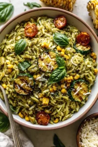 Delicious Pesto Zucchini Orzo with Charred Sweet Corn Recipe
