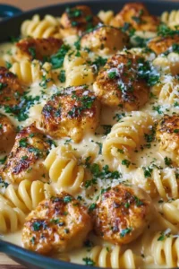 Garlic Butter Chicken Bites: Easy Creamy Parmesan Pasta Delight