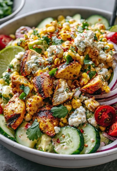 Ultimate Street Corn Cucumber Chicken Salad