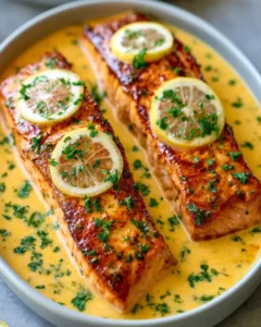 Baked Salmon with Zesty Lemon Butter Cream Sauce Recipe