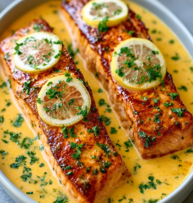 Baked Salmon with Zesty Lemon Butter Cream Sauce