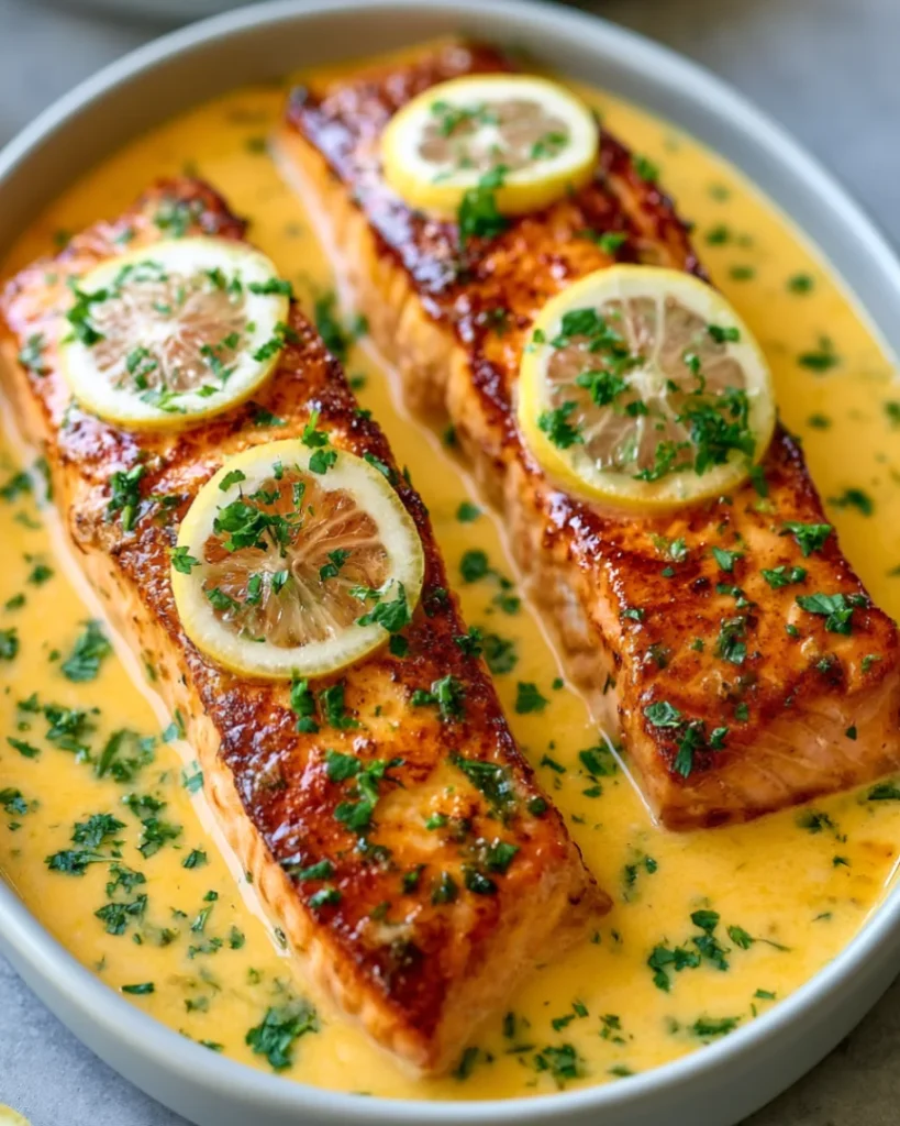 Baked Salmon with Zesty Lemon Butter Cream Sauce Recipe