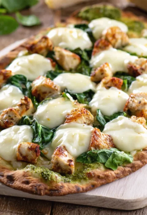 Chicken Garlic Scape Pesto Pizza