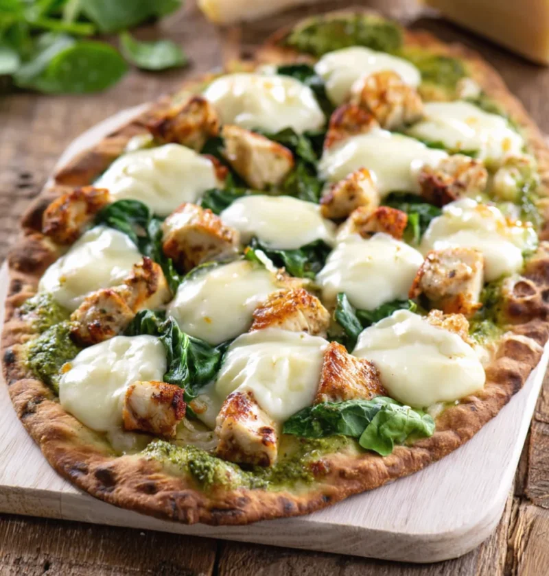 Chicken Garlic Scape Pesto Pizza